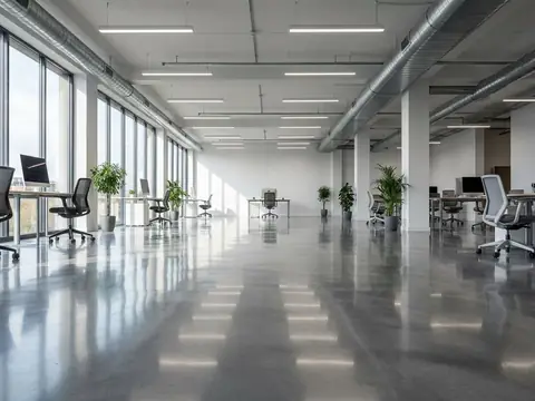 Industriele gepolijste betonvloer in een kantoor of bedrijfsruimte
